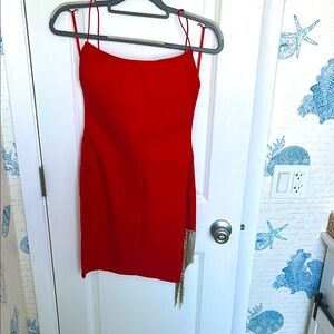 Nashville anyone?! Crystal fringe, red, mini Dress